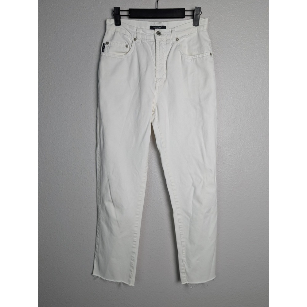 Karen Kane Jeans Womens 26 White High Rise Straight Leg Denim Raw Hem Distressed